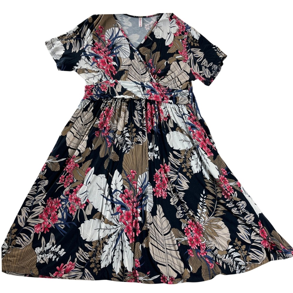 WEACZZY Floral‎ Dress Black Pink Stretch Empire Waist 2XL
